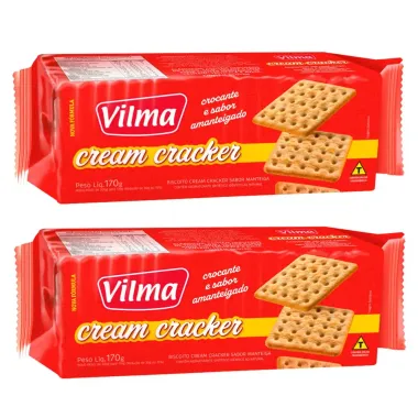 Kit 2 Biscoito Vilma Cream Cracker Sabor Manteiga 170g