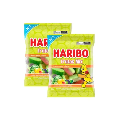 Kit 2 Balas de Gelatina Haribo Frutas Mix 80g