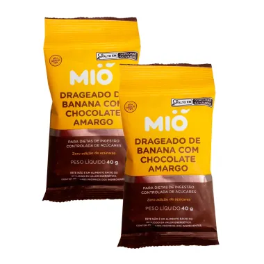 Kit 2 Chocolate Drageado Mió Banana com Chocolate Meio Amargo 40g Sachê