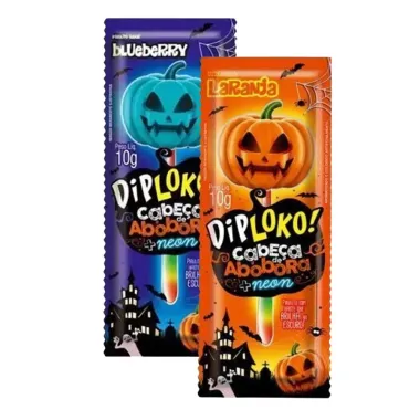 Pirulito Dip Loko Neon Cabeça de Abóbora Sabores Sortidos 10g