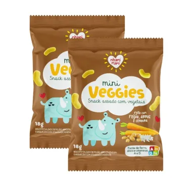 Kit 2 Biscoito Nhami Mami Mini Veggie Snack Feijão, Arroz e Cenoura 18g