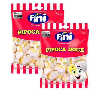 Kit 2 Balas Fini Marshmallows Sabor Pipoca Doce 80g