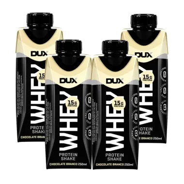 Kit 4 Bebida Láctea UHT Whey Protein Shake Dux Sabor Chocolate Branco com 15g de Proteína 250ml