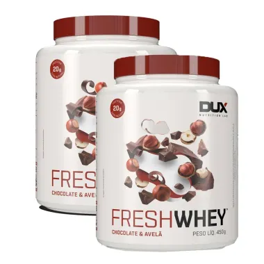 Kit 2 Suplemento Alimentar em Pó Dux Fresh Whey Sabor Chocolate e Avela 450g
