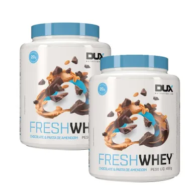 Kit 2 Fresh Whey Dux Sabor Chocolate e Pasta de Amendoim com 20g Prote&iacute;na Pote 450g