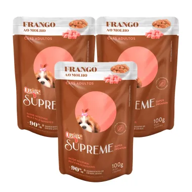 Kit 3 Ração Úmida para Cachorro Adulto Quatree Supreme Super Premium Sabor Frango ao Molho em Sachê 100g