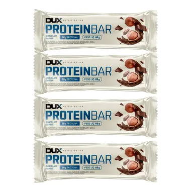 Kit 4 Barra de Proteína Dux Proteinbar Chocolate e Avelã 20g Proteína com 60g