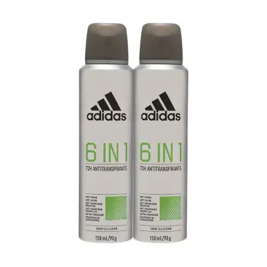 Kit 2 Desodorante Adidas 6 IN 1 Aerosol Masculino Sem Silicone 72h Masculino 150ml