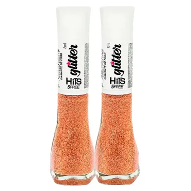 Kit 2 Esmalte Hits Glitter 5Free Cor Diamante de Fogo 8ml