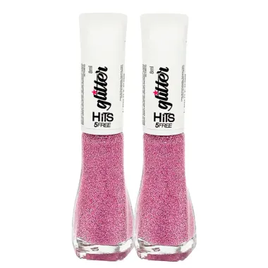 Kit 2 Esmalte Hits Glitter 5Free Cor Diamante Sakura 8ml