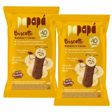 Kit 2 Biscotti Papapá 10+ Meses Sabor Banana e Cacau 60g