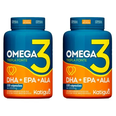 Kit 2 Ômega 3 Tripla Fonte Katiguá DHA + EPA + ALA com 120 Cápsulas