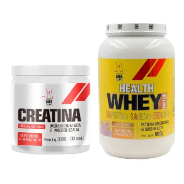 Kit Creatine Health Labs 300g e Health Whey Protein Health Labs Sabor Leite Ninho 900g