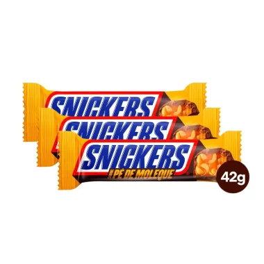 Kit 3 Chocolate Snickers Pé de Moleque com 42g