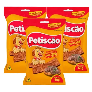 Kit Bifinho Mastigável Petiscão Sabor Carne 60g