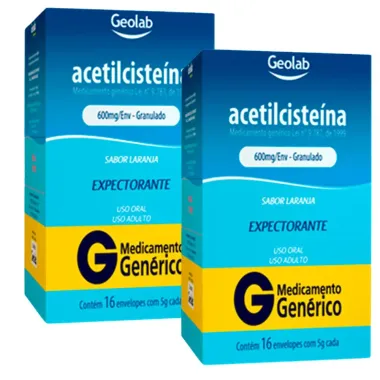 Kit 2 Acetilcisteína 600mg Geolab Genérico com 16 Envelopes de 5g cada