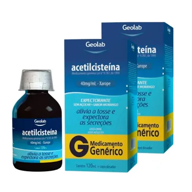 Kit 2 Acetilcisteína 40mg/ml Geolab Genérico Xarope com 120ml