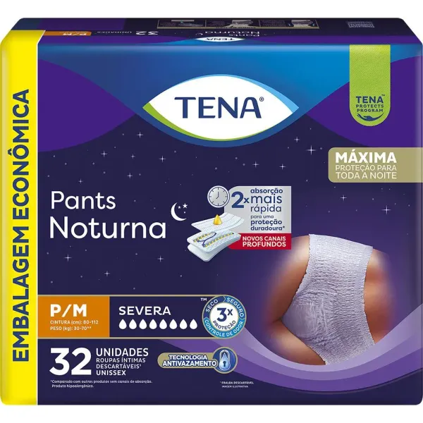 Roupa Íntima Tena Pants Noturna P/M 32 unidades Embalagem