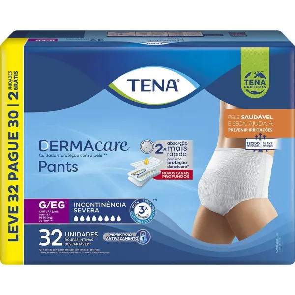 Roupa Íntima Tena Pants Dermacare G/EG 32 unidades Embalagem