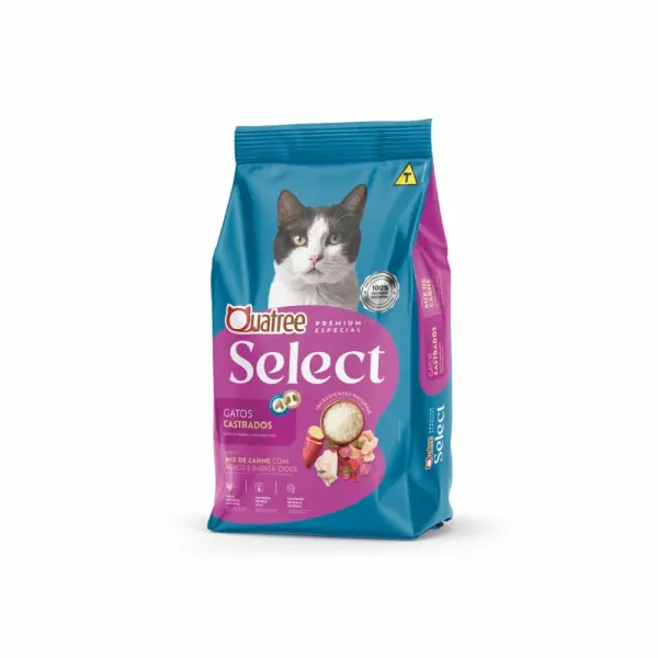Racao Para Gatos Quatree Select Castrados Mix De Carne Com Arroz E