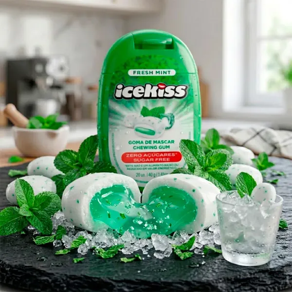 希少　162 GUMMYS Muscat Green Ice Cream Goma de Mascar IceKiss Fresh Mint Zero Açúcares 40g - Drogaria Araujo