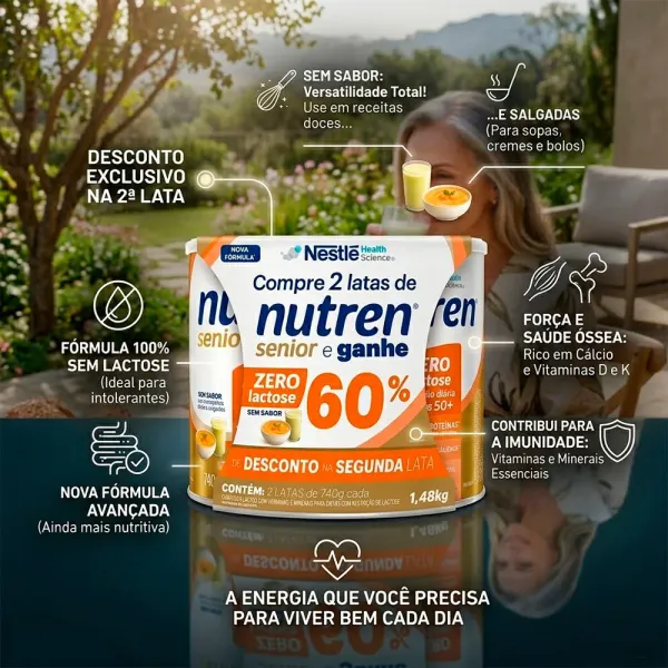 Nutren Senior Zero Lactose Sem Sabor Ganhe 60% de Desconto na