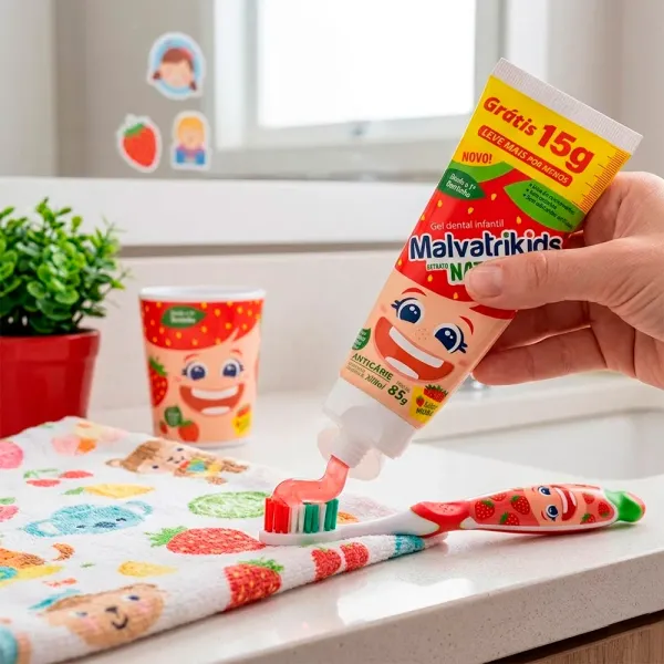 Gel Dental Malvatrikids Kids Extrato Natural com Flúor Sabor
