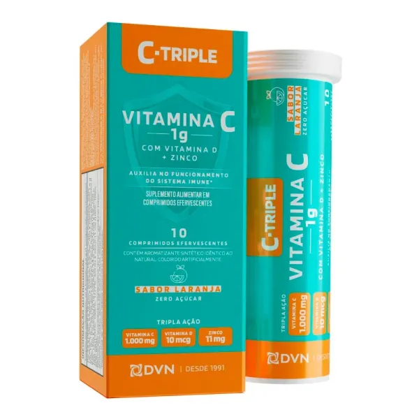 C-Triple Vitamina C 1g + Vitamina D + Zinco com 10 Comprimidos