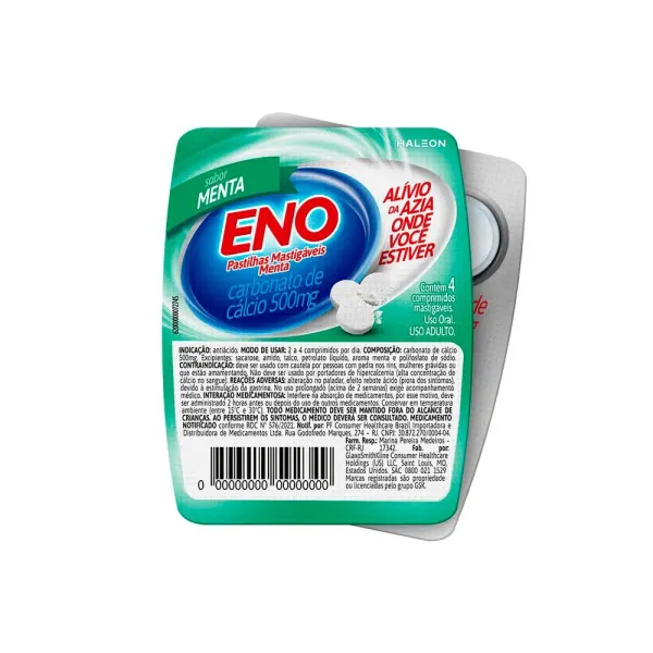 Eno Pastilhas Mastigáveis Sabor Menta com 4 Unidades - Drogaria Araujo