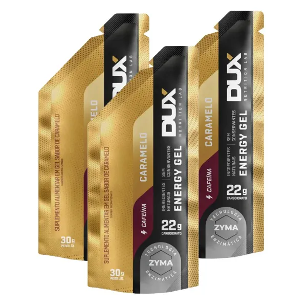 Kit 3 Energy Gel Dux Nutrition Sabor Caramelo com Cafeína 30g