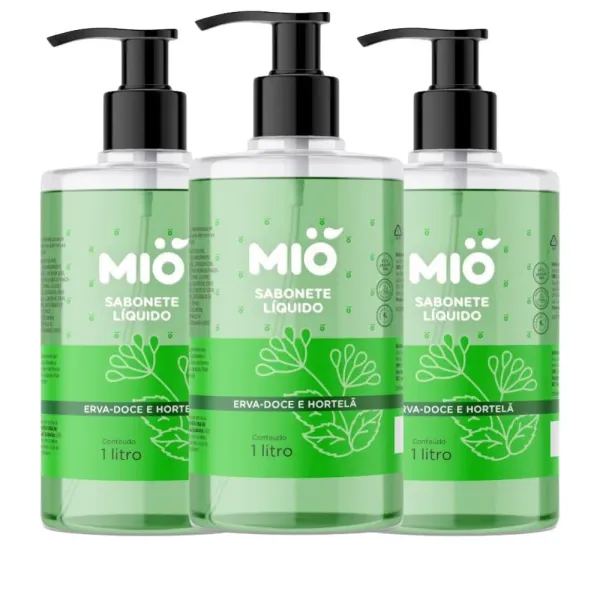 Kit 3 Sabonete Líquido Mió Mãos e Corpo Erva Doce e Hortelã 500ml