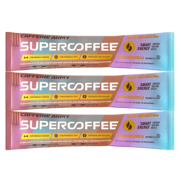 Kit 3 Supercoffee 3.0 Caffeine Army Choconilla Sachê 10g