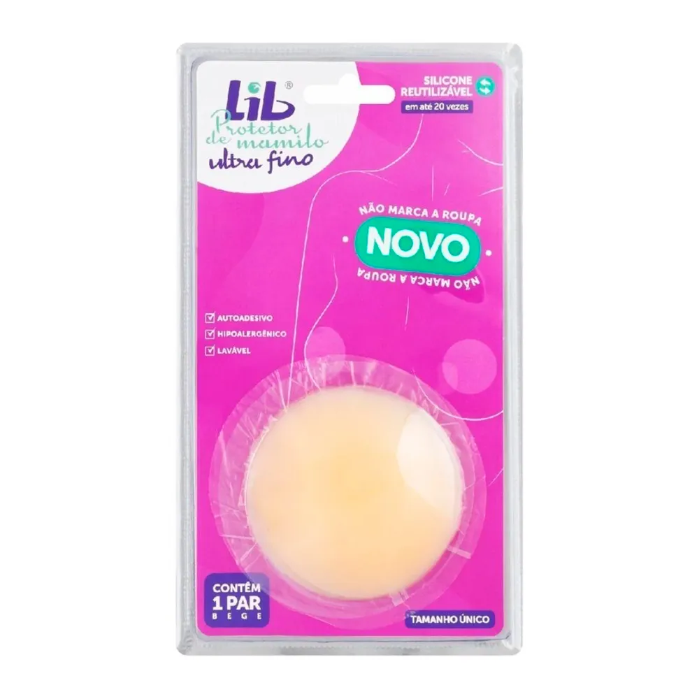 Protetor de Mamilo Lib Ultra Fino Silicone Reutilizável Tamanho Único Bege 1 Par