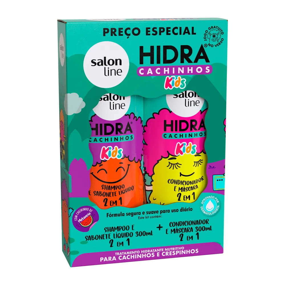 Kit Shampoo e Sabonete Líquido 2 em 1 e Condicionador e Máscara 2 em 1 Salon Line Hidra Cachinhos Kids Melancia com 300ml cada