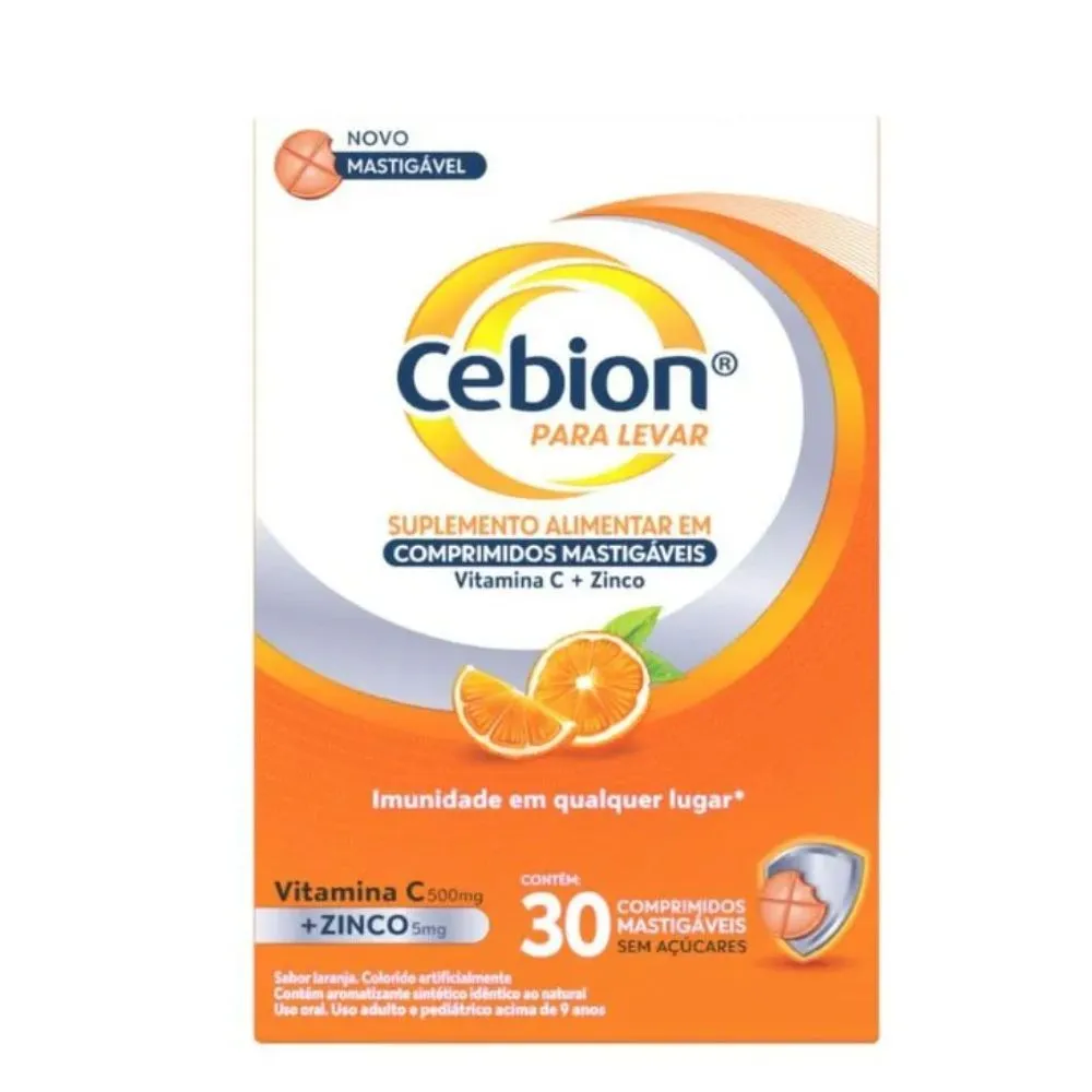 Cebion Para Levar Vitamina C + Zinco com 30 Comprimidos Mastigáveis
