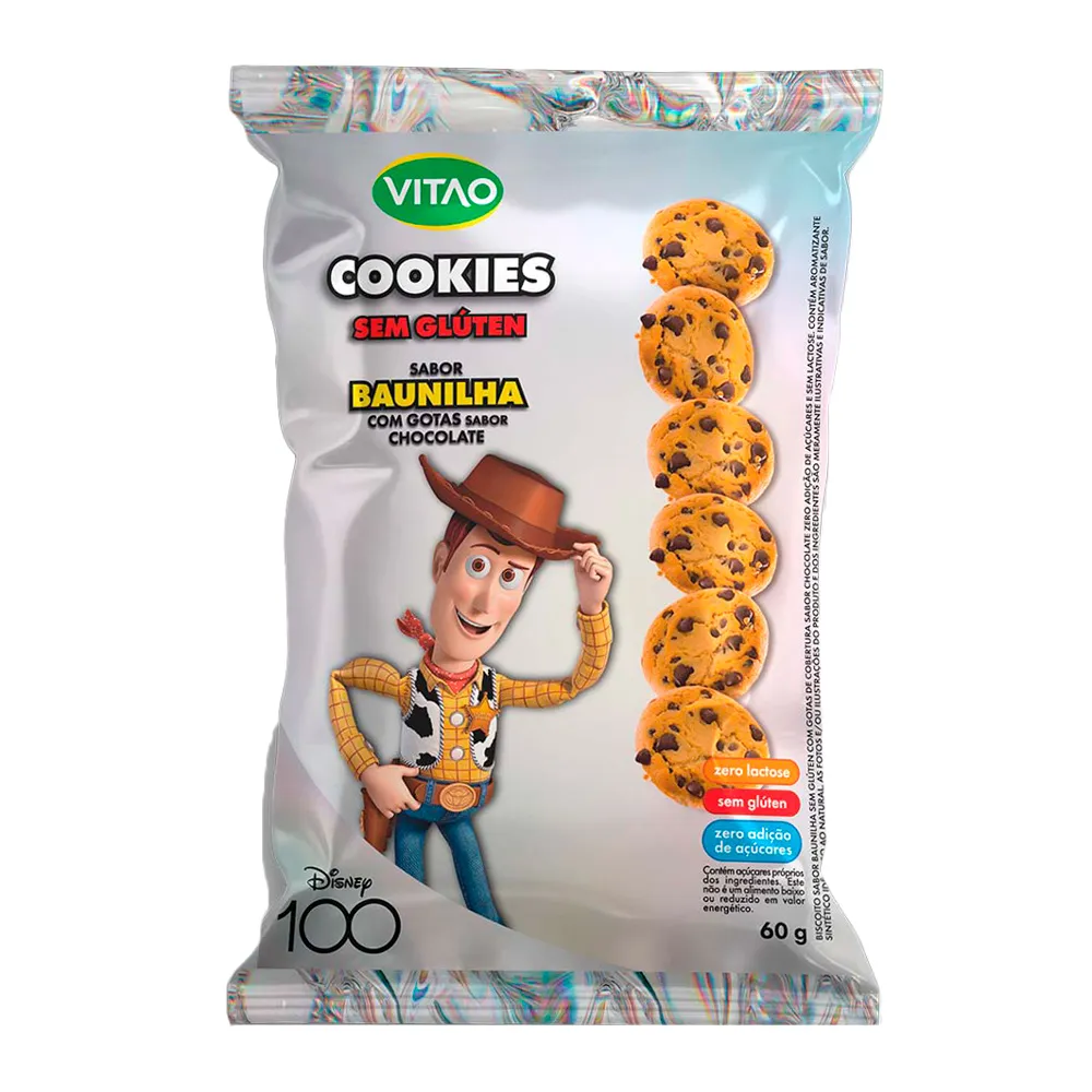 Biscoito Cookies Vitao Disney 100 Sabor Baunilha Sem Glúten 60g