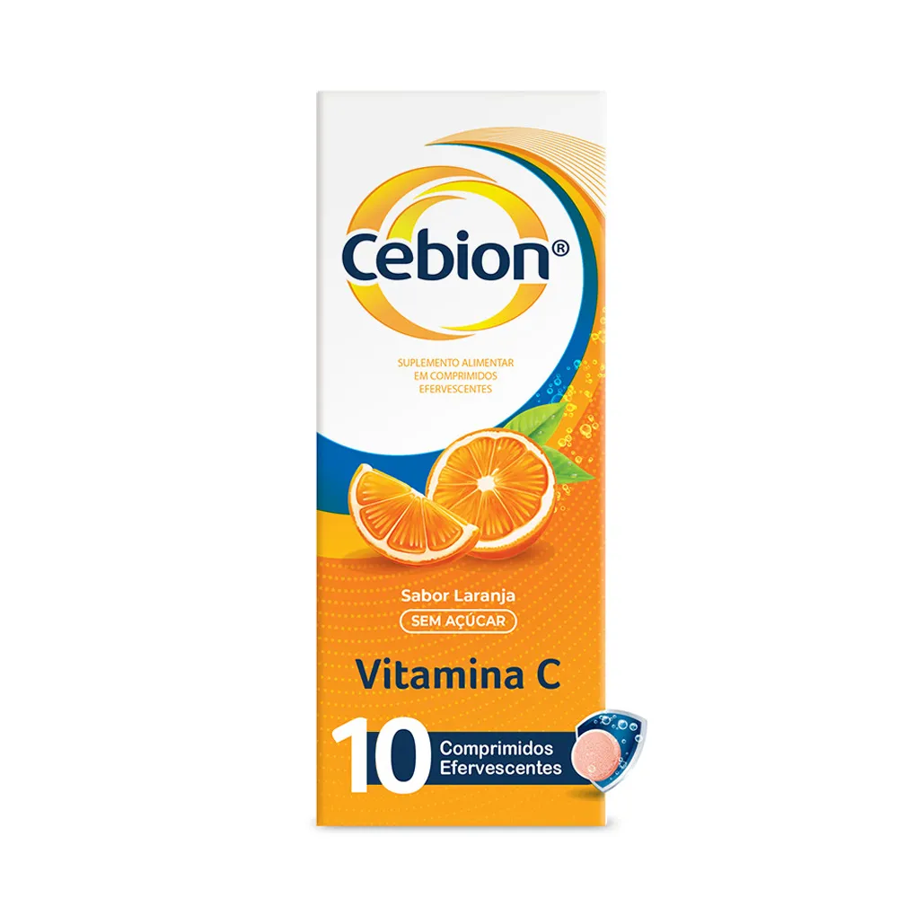 Cebion Vitamina C Sabor Laranja Sem Açúcar com 10 Comprimidos Efervescentes