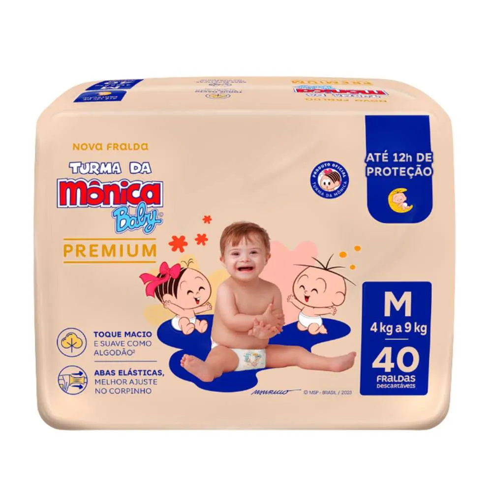 Fralda Infantil Turma da Mônica Baby Premium Tamanho M 40 Unidades