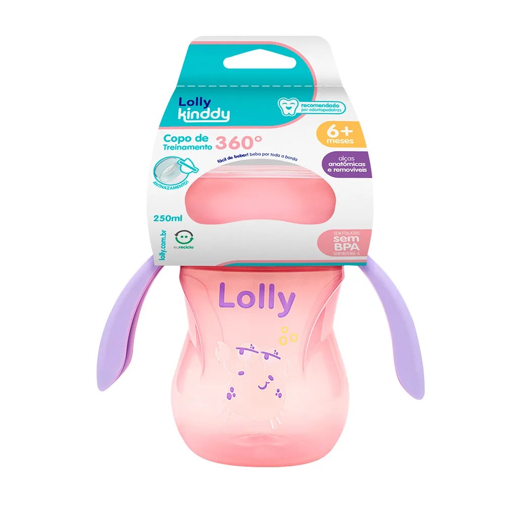 Copo 360° Lolly de Treinamento Oceano com Alça Rosa 250ml