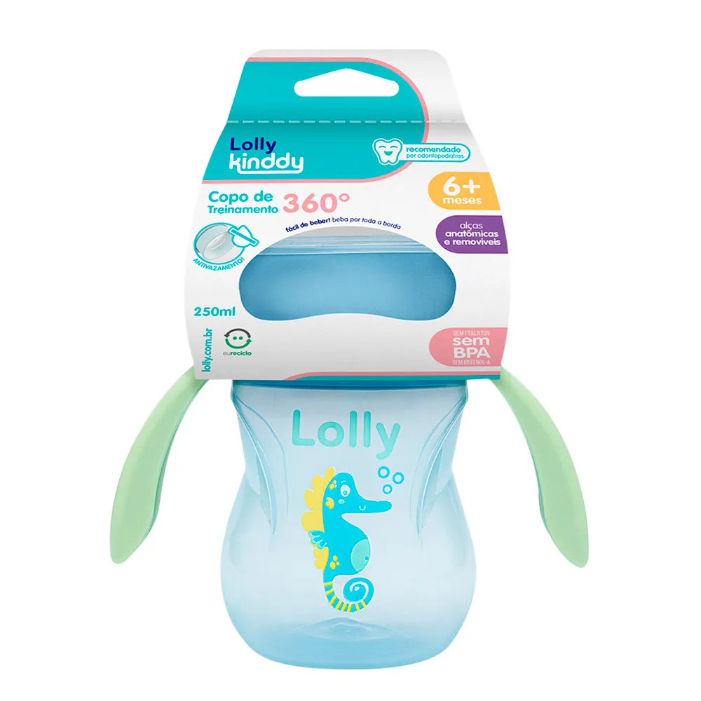 Copo 360° Lolly de Treinamento Oceano com Alça Azul 250ml