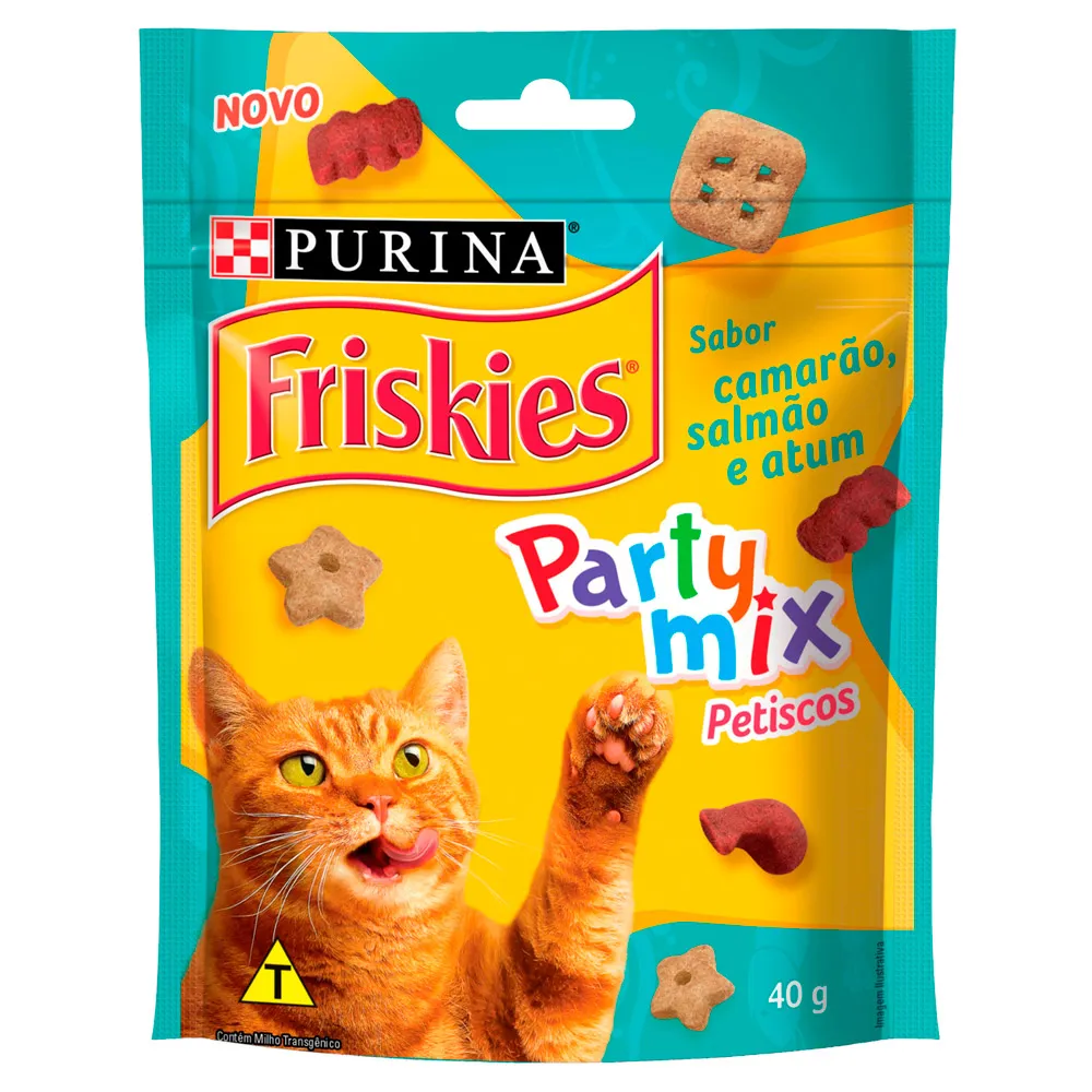 Petisco Friskies Party Mix Gatos Sabor Camarão Salmão e Atum Sachê 40g