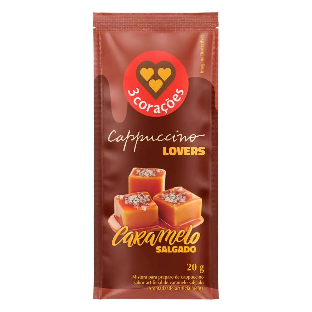 Cappuccino 3 Corações Lovers Caramelo Salgado Sachê 20g