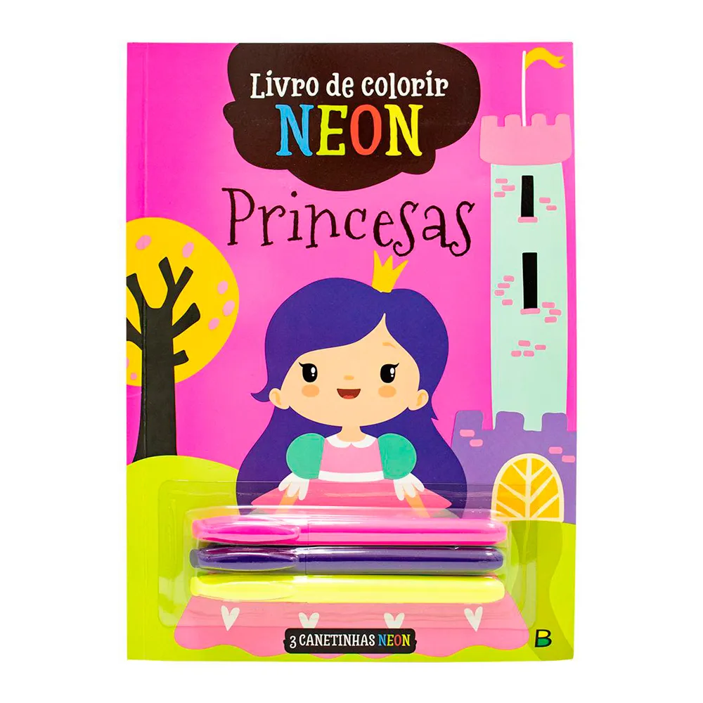 Livro de Colorir Neon Princesas Todo Livro com 3 Canetas Neon