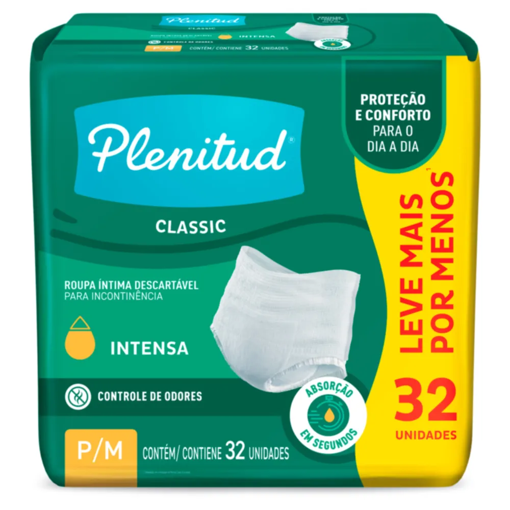 Roupa Íntima Plenitud Classic Intensa Tamanho P/M 32 Unidades Descartáveis