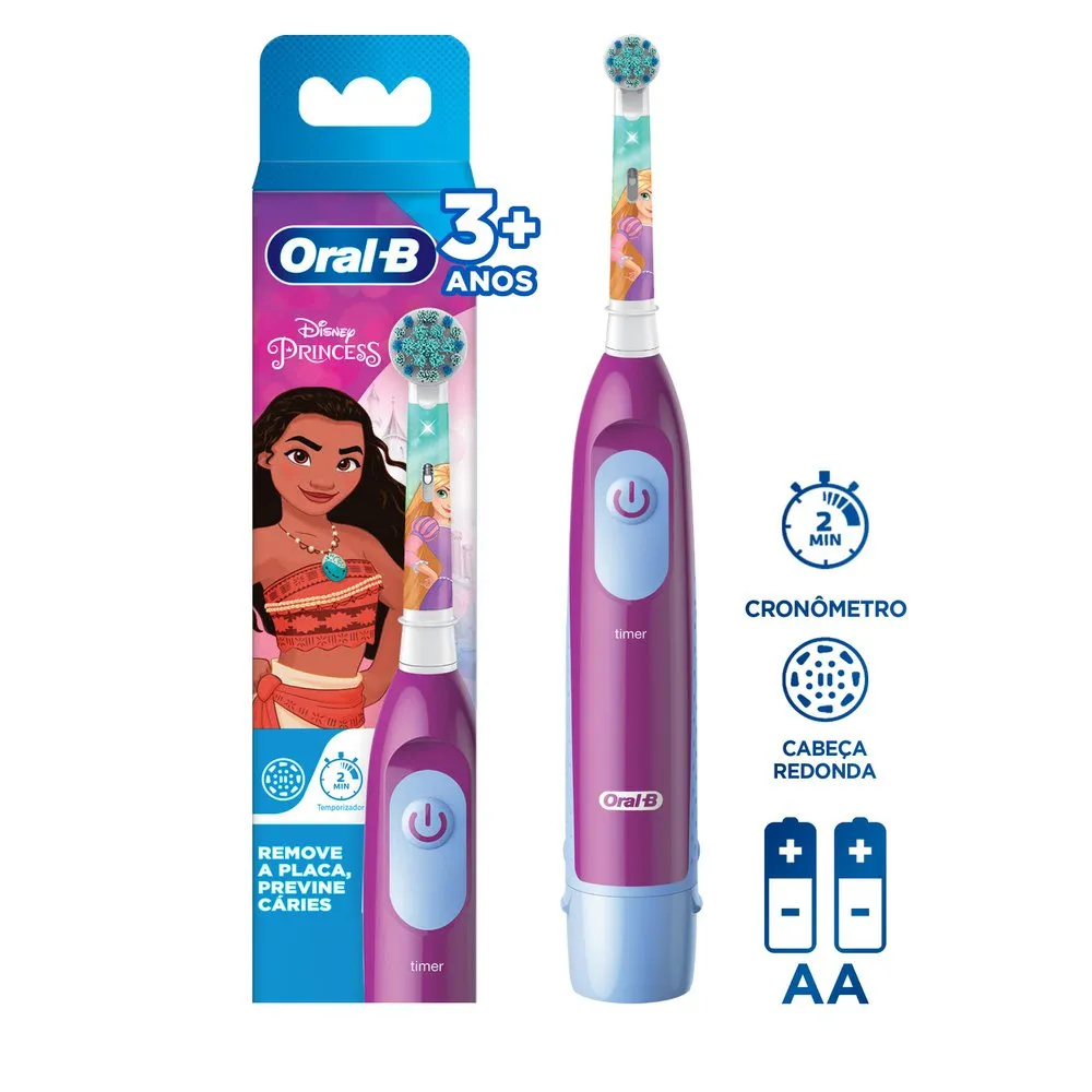 Escova Dental Infantil Oral-B Disney Princess Cores Sortidas + 2 Pilhas AA
