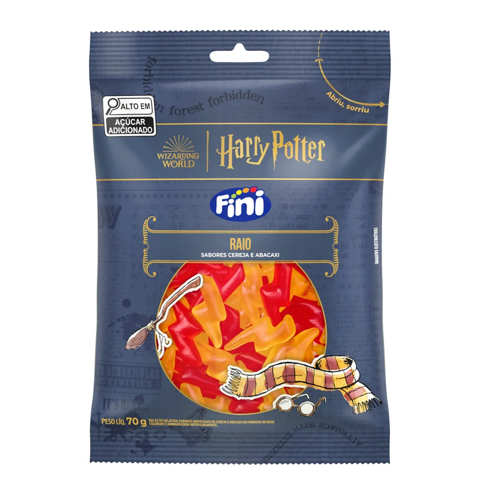 Balas de Gelatina Fini Harry Potter Raio Sabor Cereja e Abacaxi 70g