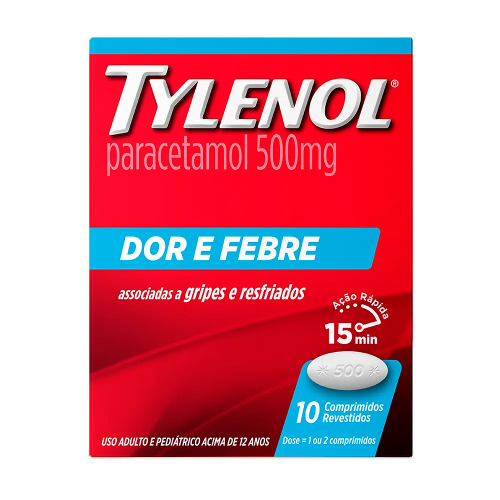 Tylenol 500mg Dor e Febre com 10 Comprimidos Revestidos - Drogaria Araujo