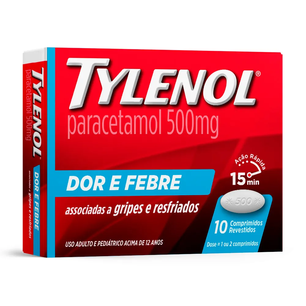 Tylenol 500mg Dor e Febre com 10 Comprimidos Revestidos - Drogaria Araujo