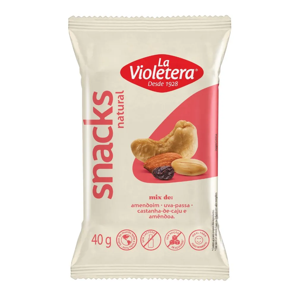 Snacks La Violetera Natural Mix de Amendoim, Uva Passa, Castanha de Caju e Amêndoa 40g