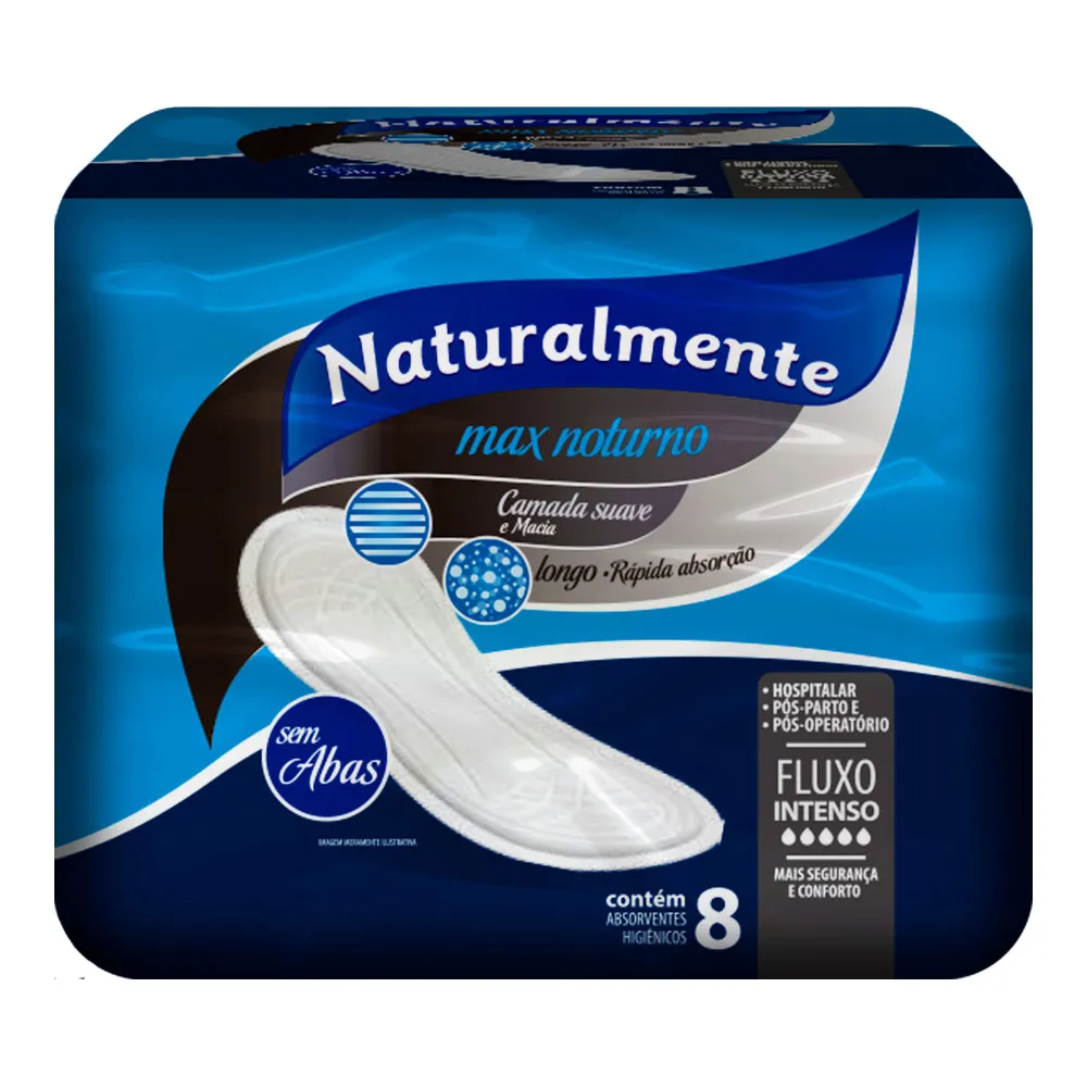 Absorvente Naturalmente Max Noturno Pós Parto Sem Abas 8 Unidades ...